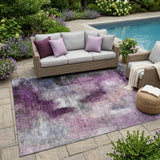 5' X 8' Eggplant And Purple Abstract Washable Indoor Outdoor Area Rug