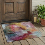 3' X 5' Red And Plum Abstract Washable Indoor Outdoor Area Rug
