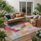 5' X 8' Red And Plum Abstract Washable Indoor Outdoor Area Rug