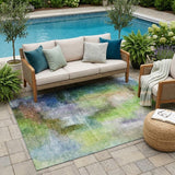 5' X 8' Green And Lime Green Abstract Washable Indoor Outdoor Area Rug