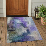 3' X 5' Purple And Pewter Abstract Washable Indoor Outdoor Area Rug