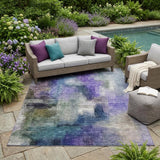 5' X 8' Purple And Pewter Abstract Washable Indoor Outdoor Area Rug