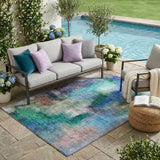 5' X 8' Teal Blue And Pewter Abstract Washable Indoor Outdoor Area Rug