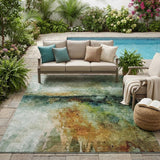5' X 8' Green And Black Abstract Washable Indoor Outdoor Area Rug