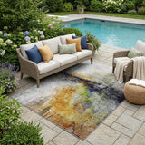 5' X 8' Copper And Orange Abstract Washable Indoor Outdoor Area Rug