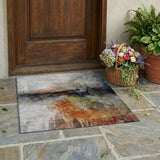 3' X 5' Orange And Silver Abstract Washable Indoor Outdoor Area Rug