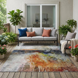 5' X 8' Orange And Silver Abstract Washable Indoor Outdoor Area Rug