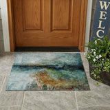 3' X 5' Teal Blue And Silver Abstract Washable Indoor Outdoor Area Rug