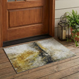 3' X 5' Wheat And Gold Abstract Washable Indoor Outdoor Area Rug