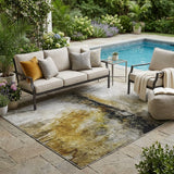 5' X 8' Wheat And Gold Abstract Washable Indoor Outdoor Area Rug