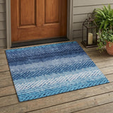 3' X 5' Blue And Teal Blue Striped Washable Indoor Outdoor Area Rug