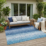 5' X 8' Blue And Teal Blue Striped Washable Indoor Outdoor Area Rug