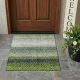 3' X 5' Green And Gray Striped Washable Indoor Outdoor Area Rug