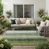 5' X 8' Green And Gray Striped Washable Indoor Outdoor Area Rug