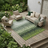 8' X 10' Green And Gray Striped Washable Indoor Outdoor Area Rug