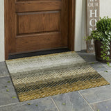 3' X 5' Brown And Sage Striped Washable Indoor Outdoor Area Rug