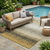 5' X 8' Brown And Sage Striped Washable Indoor Outdoor Area Rug