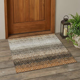3' X 5' Orange And Beige Striped Washable Indoor Outdoor Area Rug