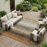 8' X 10' Orange And Beige Striped Washable Indoor Outdoor Area Rug