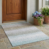 3' X 5' Ivory And Taupe Striped Washable Indoor Outdoor Area Rug