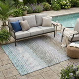 5' X 8' Ivory And Taupe Striped Washable Indoor Outdoor Area Rug