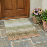 3' X 5' Sage And Green Striped Washable Indoor Outdoor Area Rug