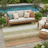 5' X 8' Sage And Green Striped Washable Indoor Outdoor Area Rug