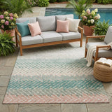 5' X 8' Turquoise And Teal Blue Striped Washable Indoor Outdoor Area Rug