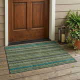 3' X 5' Green And Olive Green Striped Washable Indoor Outdoor Area Rug