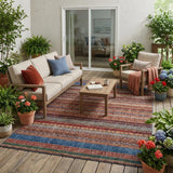 5' X 8' Orange And Burgundy Striped Washable Indoor Outdoor Area Rug