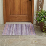 3' X 5' Lavender And Purple Striped Washable Indoor Outdoor Area Rug