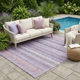 5' X 8' Lavender And Purple Striped Washable Indoor Outdoor Area Rug
