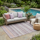 5' X 8' Mauve And Pink Striped Washable Indoor Outdoor Area Rug