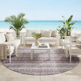 8' Mauve And Pink Round Striped Washable Indoor Outdoor Area Rug