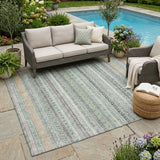5' X 8' Mint Green And Green Striped Washable Indoor Outdoor Area Rug