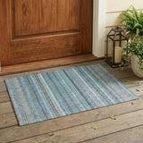 3' X 5' Turquoise And Teal Blue Striped Washable Indoor Outdoor Area Rug
