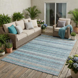 5' X 8' Turquoise And Teal Blue Striped Washable Indoor Outdoor Area Rug