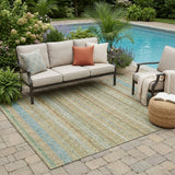 5' X 8' Wheat And Gold Striped Washable Indoor Outdoor Area Rug