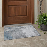 3' X 5' Blue And Pewter Abstract Washable Indoor Outdoor Area Rug