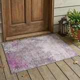 3' X 5' Pink And Pewter Abstract Washable Indoor Outdoor Area Rug