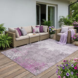 5' X 8' Pink And Pewter Abstract Washable Indoor Outdoor Area Rug