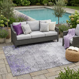 5' X 8' Purple And Pewter Abstract Washable Indoor Outdoor Area Rug