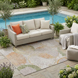 5' X 8' Ivory And Pewter Geometric Washable Indoor Outdoor Area Rug