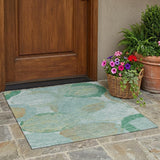 3' X 5' Teal Blue And Blue Geometric Washable Indoor Outdoor Area Rug