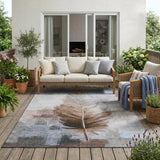 5' X 8' Chocolate And Brown Botanical Leaves Washable Indoor Outdoor Area Rug