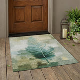 3' X 5' Green And Brown Botanical Leaves Washable Indoor Outdoor Area Rug