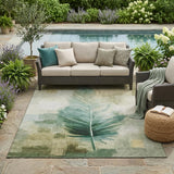 5' X 8' Green And Brown Botanical Leaves Washable Indoor Outdoor Area Rug