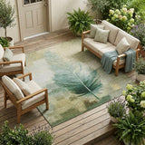 8' X 10' Green And Brown Botanical Leaves Washable Indoor Outdoor Area Rug