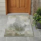 3' X 5' Khaki And Brown Botanical Leaves Washable Indoor Outdoor Area Rug