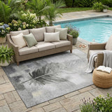 5' X 8' Pewter And Gray Botanical Leaves Washable Indoor Outdoor Area Rug